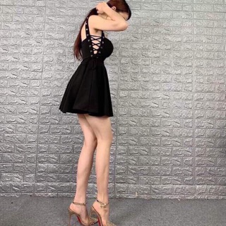 Đầm xoè hai dây đan dây hai bên eo