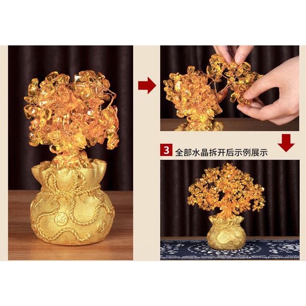 [Pháp Bảo Minh Châu] CÂY CHIÊU TÀI BÌNH KIM BẢO ĐÍNH ĐÁ 25CM - PHÁT TÀI PHÁT LỘC