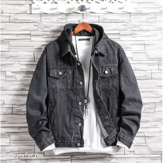 [Mã FSS09JAN hoàn 20% XU đơn từ 0đ]Áo hoodie denim giả hai lớp phong cách cá tính dành cho nam(áo khoác jeans)