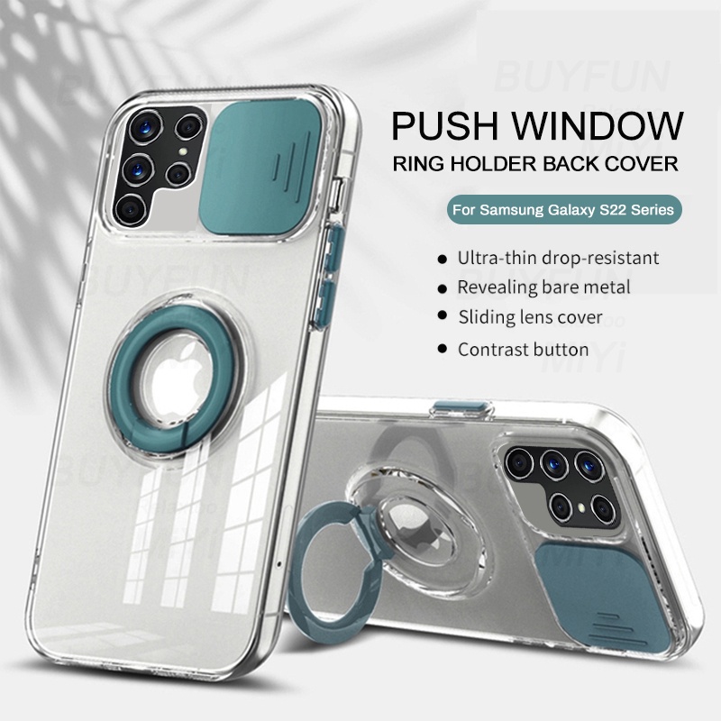 Ốp Điện Thoại Silicon Mềm Trong Suốt Có Vòng Nhẫn Bảo Vệ Camera Cho Samsung Galaxy S22 Ultra S21+ Plus S22