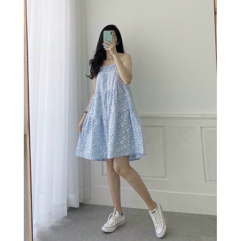 💕💕đầm dây hoa xanh baby doll siêu dễ thương cập bến ty ơi👗