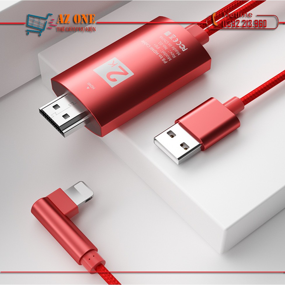 Cáp Chuyển Đổi Tín Hiệu Từ Iphone Sang Tivi Lightning to HDMI 2K Dây Dù Bẻ Góc 90 Độ Dài 2m Cao Cấp