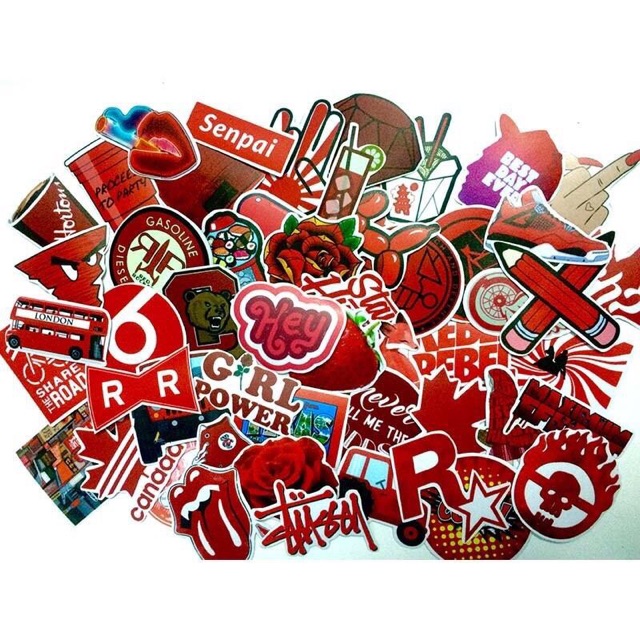 Set 30-50 sticker màu đỏ ép lụa / hình dán chủ đề màu đỏ