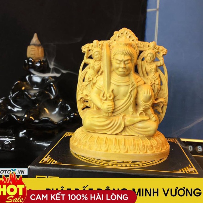 Tượng gỗ để xe ô tô phật Bất Động Minh Vương bằng gỗ Hoàng Dương - TẶNG 1 VÒNG ĐEO TAY Hàng cao cấp
