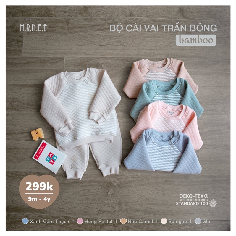 Bộ Hrnee trần bông dài tay cho bé trai bé gái