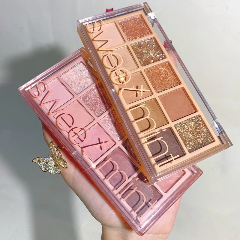 Bảng phấn mắt Sweet mint 10 màu lì/nhũ ánh kim chống thấm nước chuyên dùng trang điểm