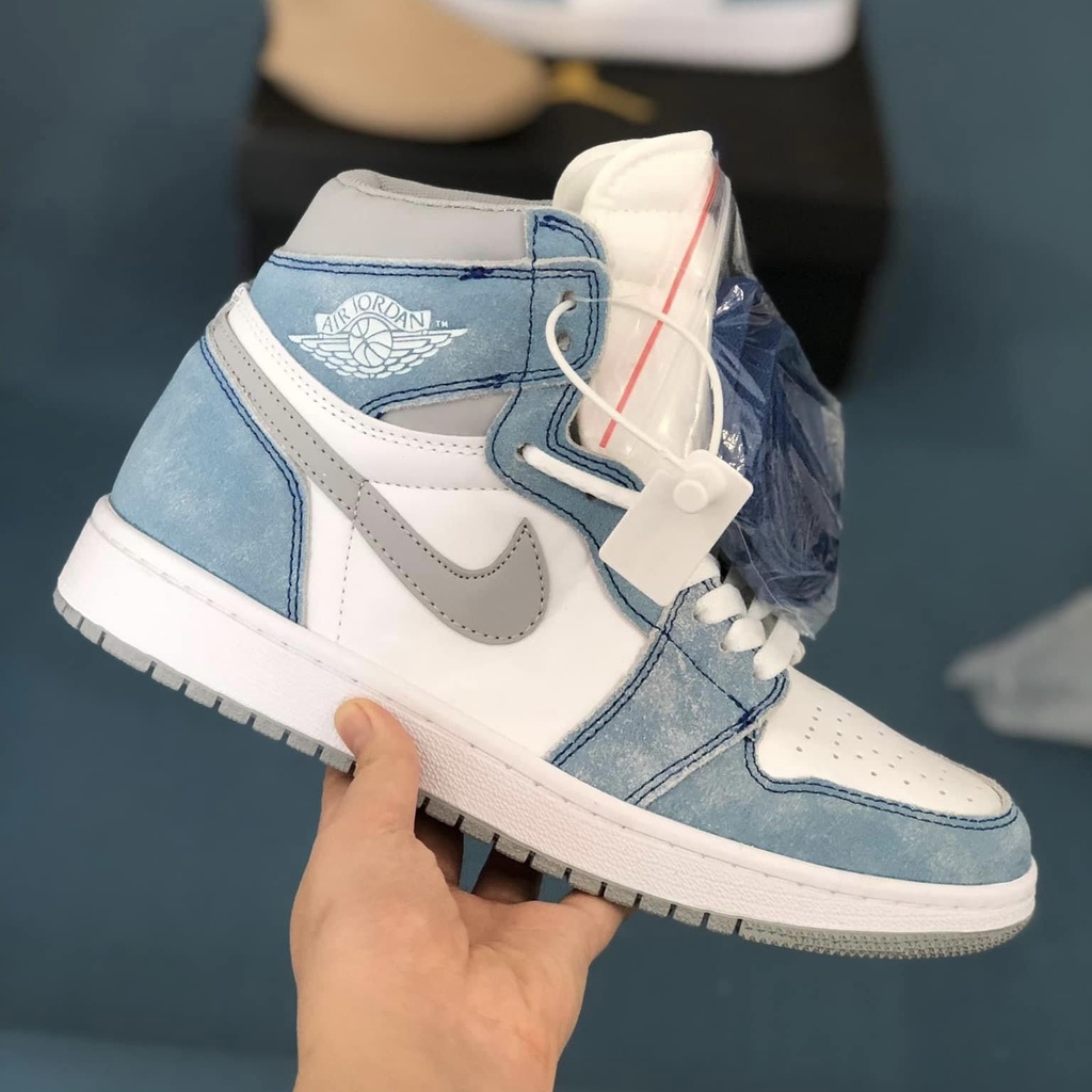 Giày Jordan 1 cao cổ Hyper Royal xanh loang, Giày JD1 Xanh Nỉ cổ cao siêu hot 2021 Full Box Bill
