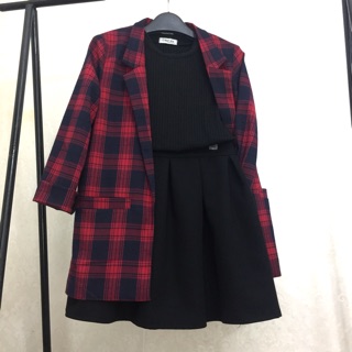 Set cv xòe kẻ karo đỏ sz s, m
