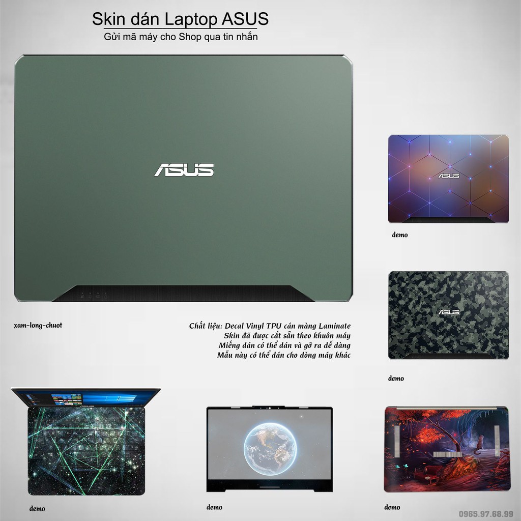 Skin dán Laptop Asus in màu xám lông chuột (inbox mã máy cho Shop)