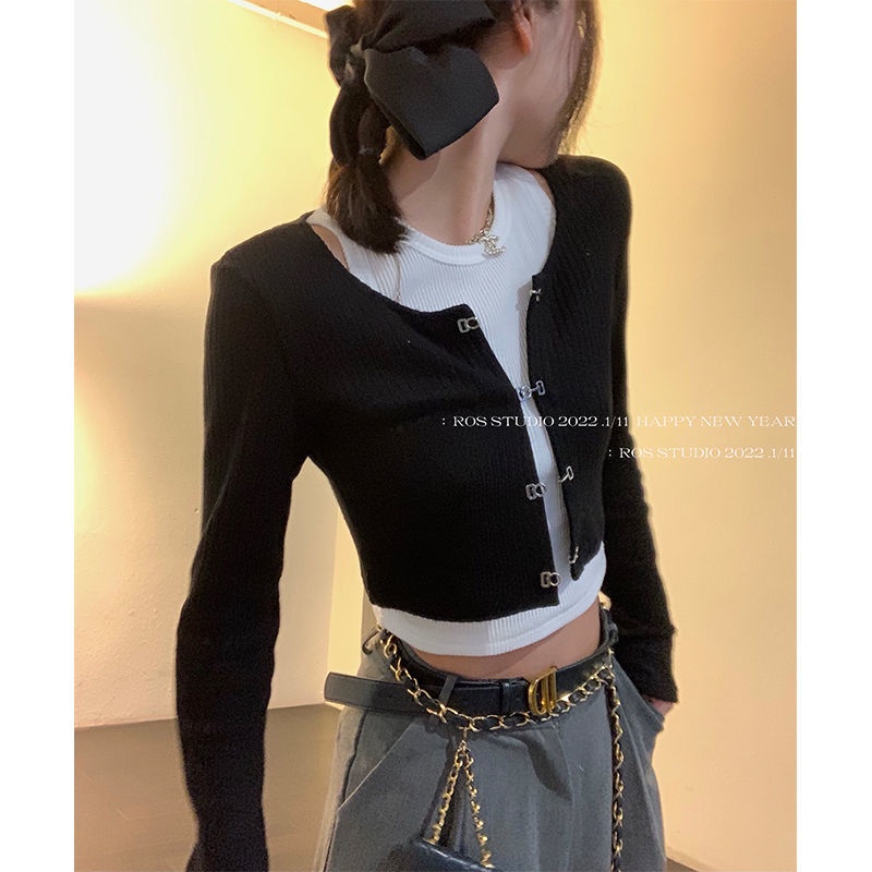 COZOK Bộ Áo Khoác cardigan Dệt Kim Dáng Ngắn + Áo Sát Nách Quyến Rũ Cho Nữ