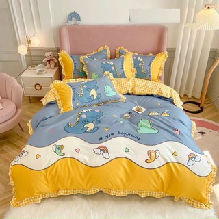 Bộ drap & chăn chần bông cotton bèo - khủng long