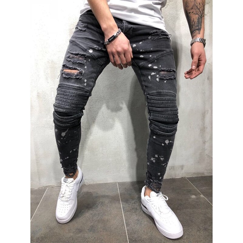 Quần Jeans Đen Họa Tiết Chấm Bi Thời Trang 2021 Cho Nam