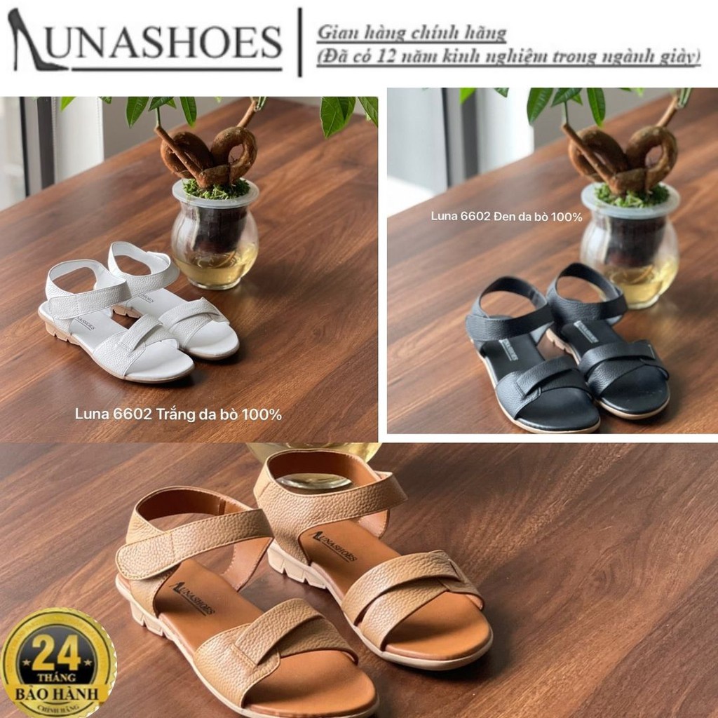 Dép sandal nữ đế bệt Lunashoes 6602 giày da bò thật mềm êm chân bảo hành 24 tháng