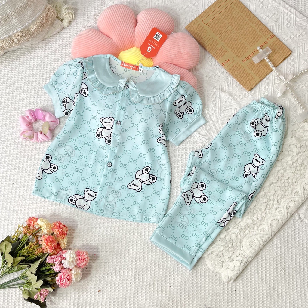 Bộ Đồ Ngủ Pijama Áo Cộc Quần Dài Từ Lụa Mango Kiểu Tay Bồng Tiểu Thư 13-35kg - BPN58 - Babi mama