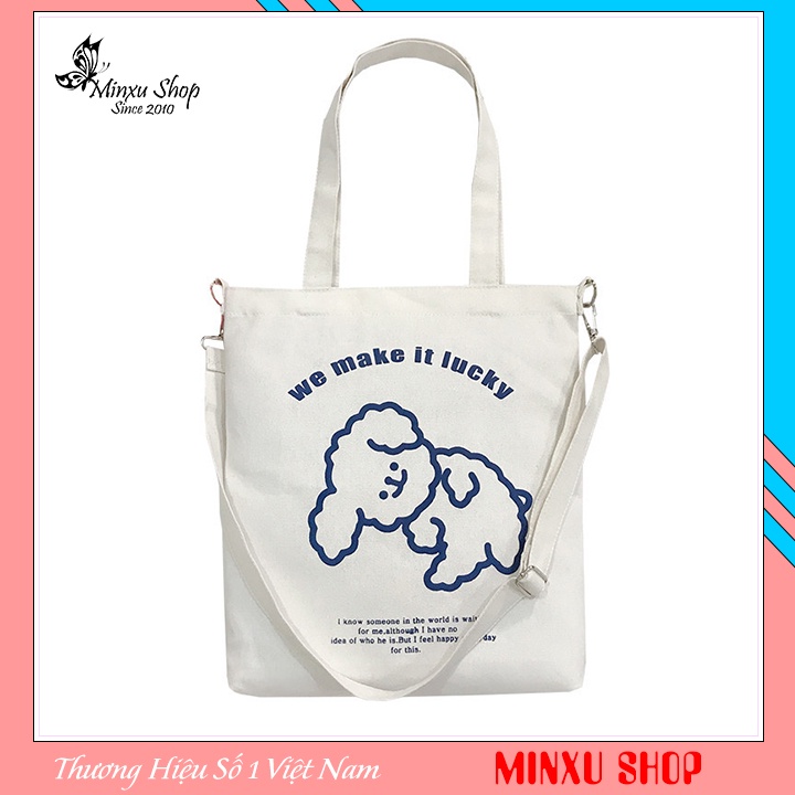 Túi vải canvas, túi đeo chéo loại to thời trang, đi học, đi chơi trẻ trung GẤU WE MAKE TV44