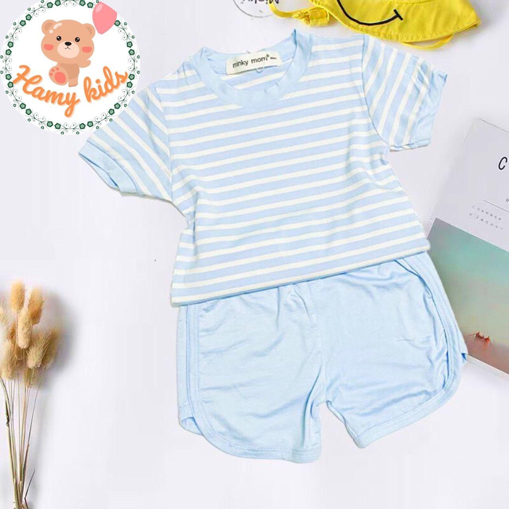 Đồ Bộ Minky mom Chính Hãng Bé Trai Bé Gái Cộc Tay Vải Thun Lạnh Sọc Dệt Visco Bé Từ 0-5 Tuổi Dưới 20kg - Hamykids