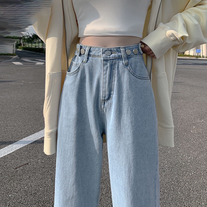 Quần Jean Ống Rộng Lưng Cao Thời Trang Hàn Quốc 2022 Dành Cho Nữ