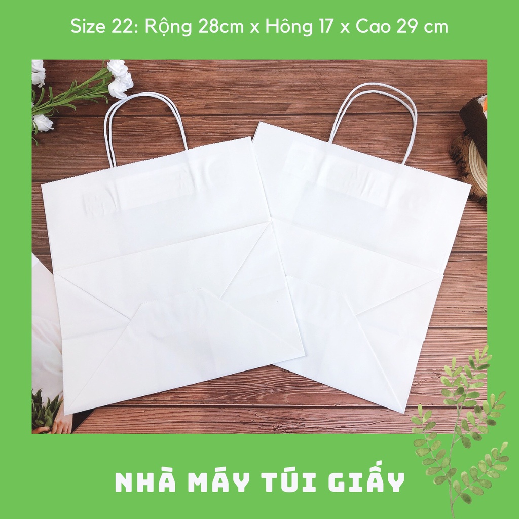 100 CHIẾC TÚI GIẤY KRAFT SIZE 22: 28x17x29 CM MÀU TRẮNG CÓ QUAI ( ẢNH THẬT)