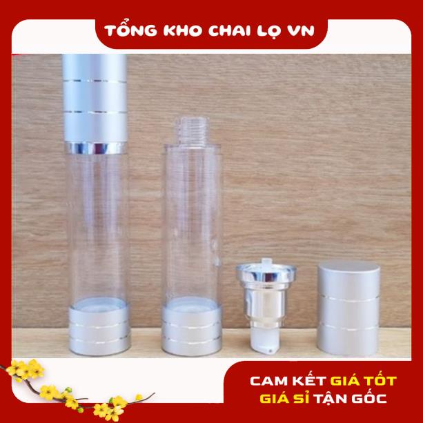 Chai Chiết Mĩ Phẩm ❤ SIÊU RẺ ❤ Chai hút chân không trong suốt Nắp Bạc 50ml , chai xịt giọt chiết kem , phụ kiện du lịch