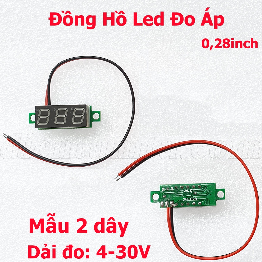 Đồng Hồ Led Đo Áp -Vôn Kế Điện Tử - Đo Volt DC - 0.28 inch 2 Dây - 3 dây