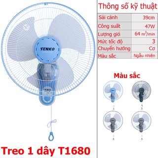 Quạt treo tường senko t1680 1 dây đế nhựa - hàng chính hãng giao màu ngẫu nhiên