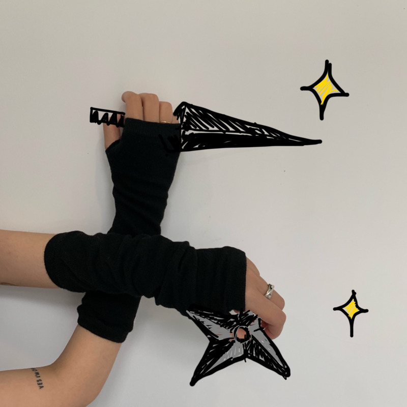 Găng tay ninja hở ngón thời trang màu đen phong cách cá tính