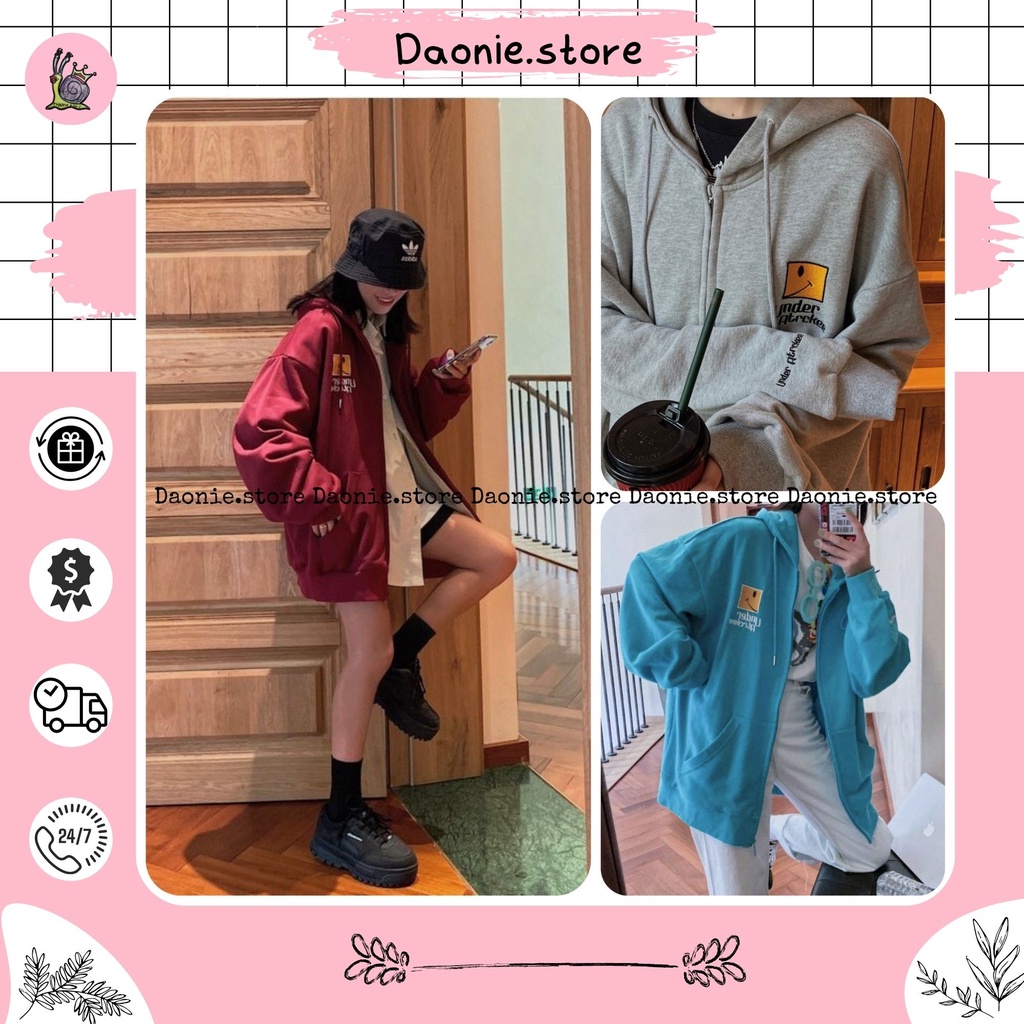 Áo khoác nỉ dài tay UNDER nam nữ [FREESHIP] ♥ Jacket in hình mặt cười thu đông form rộng unisex ♥