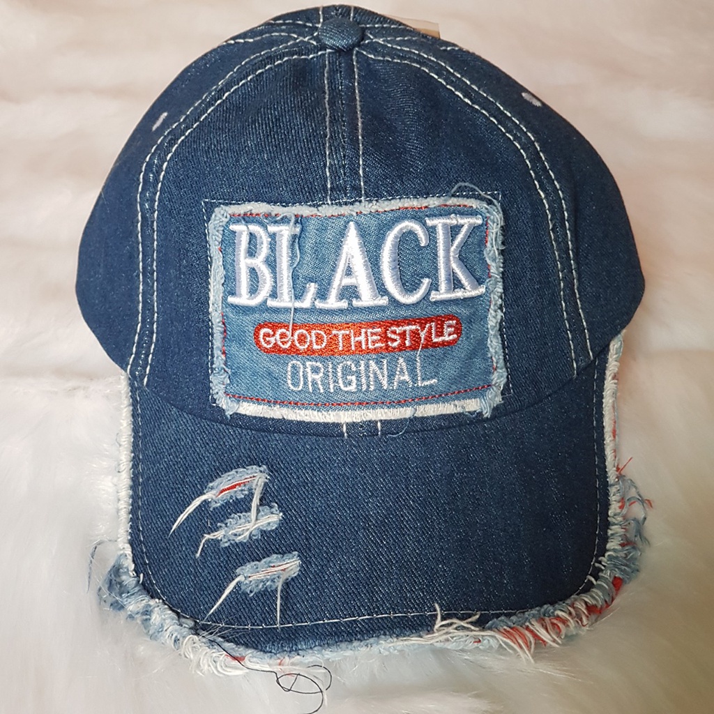 Mũ lưỡi trai jean rách nam nữ cao cấp logo BLACK