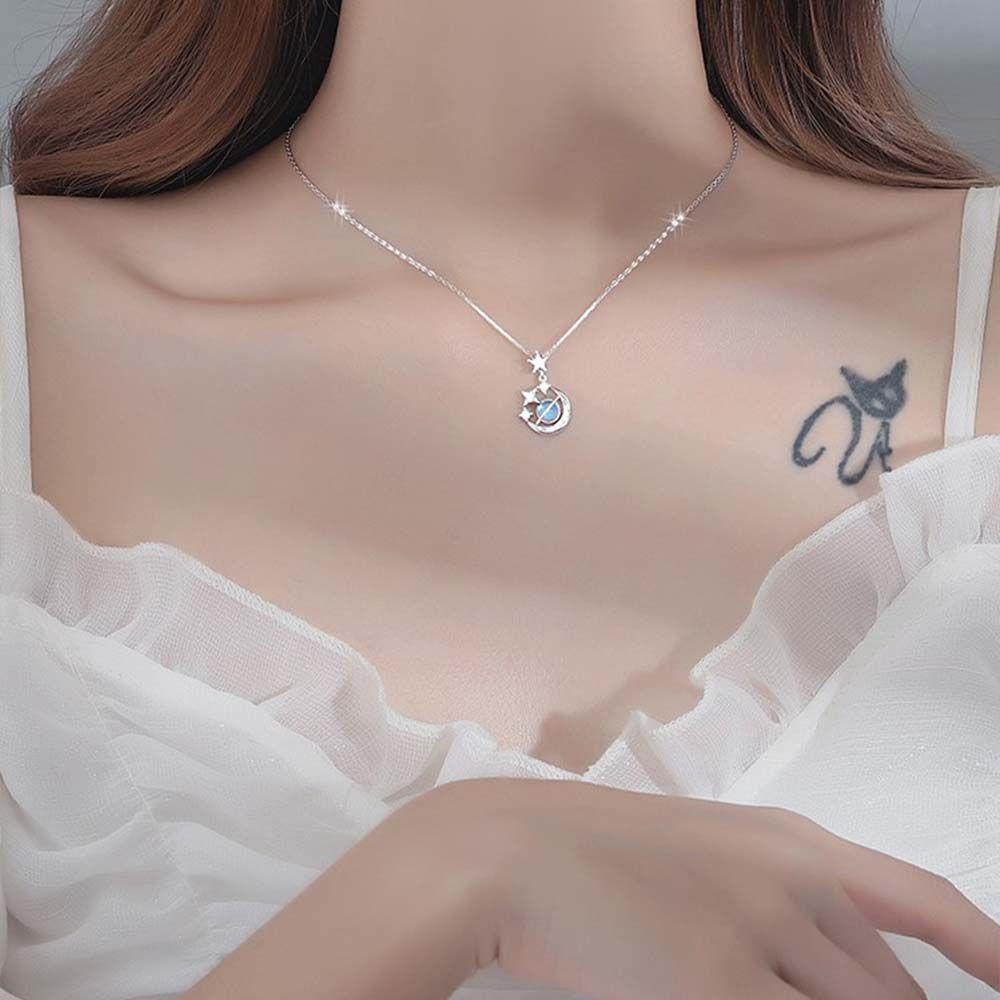 QQMALL Vòng cổ Mặt Trăng Lưỡi Liềm Đính Đá Sang Trọng Cho Nữ