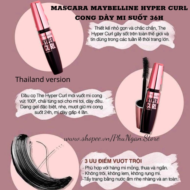 [Chuẩn Thái]Mascara Nongchat/Maybelline Hyper Curl/Sivanna Colors 5x/Two-Step 6x chuốt mi dài dày cong không lem