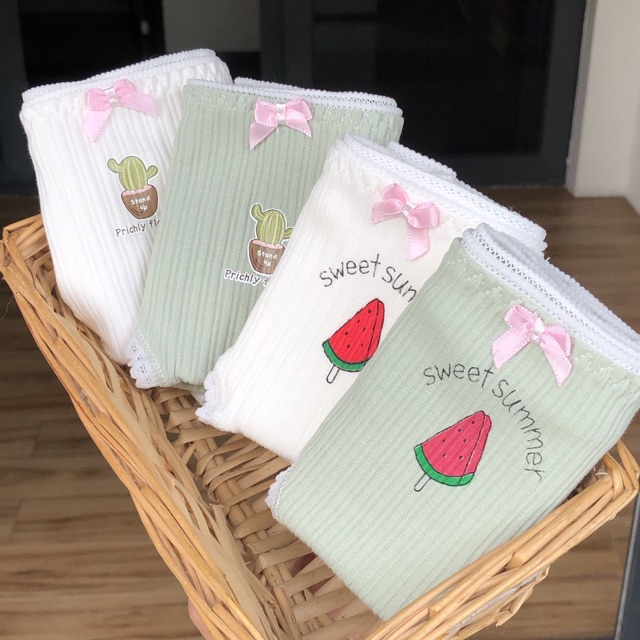 [Có video sản phẩm] Set 4 quần lót cotton tăm hoạ tiết dưa hấu, xương rồng | BigBuy360 - bigbuy360.vn