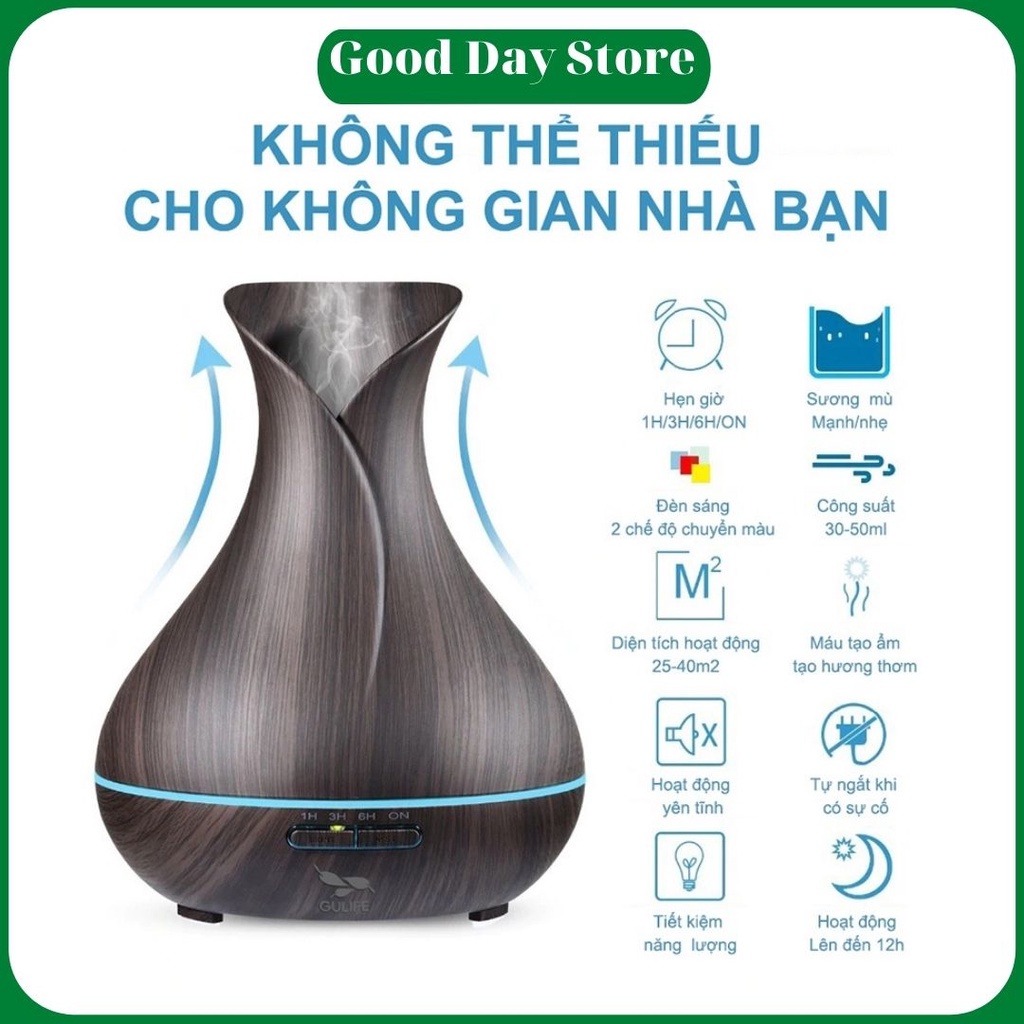 Máy khuếch tán tinh dầu,máy xông tinh dầu tulip 550ml giả gỗ, tự ngắt khi hết nước,có remote điều khiển