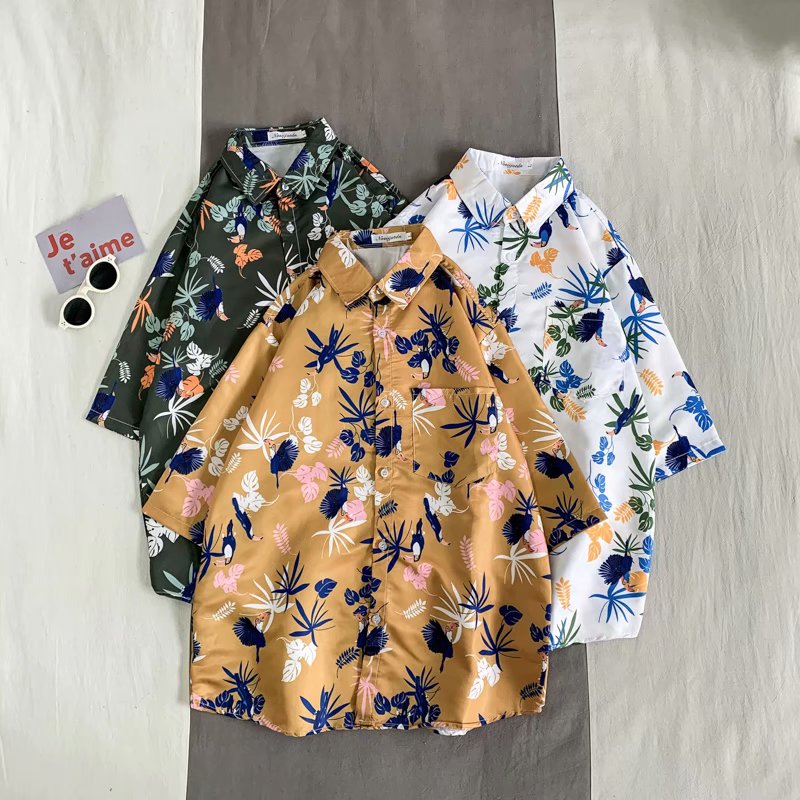 Áo sơ mi tay ngắn phong cách Hawai mùa hè 3 màu size M-3XL