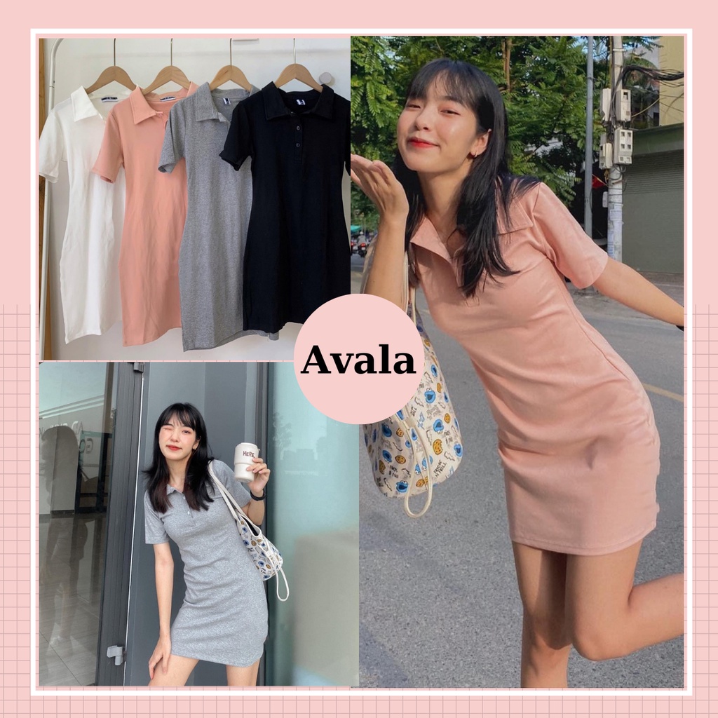 Váy Polo Avala trơn basic màu Pastel cộc tay chất cotton thun co dãn xinh xắn