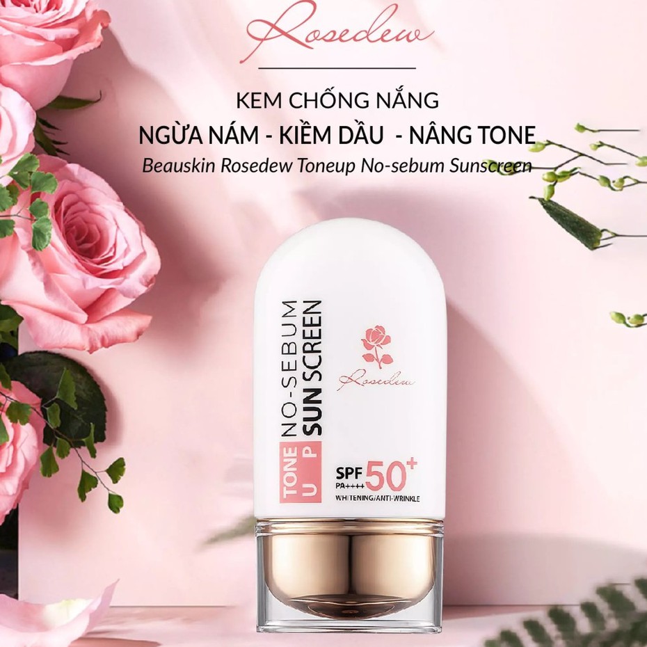 Kem Chống Nắng Ngừa Nám Kiềm Dầu Nâng Tone Da BEAUSKIN Rosedew Tone Up No Sebum Sun Cream 55ml - Hàn Quốc