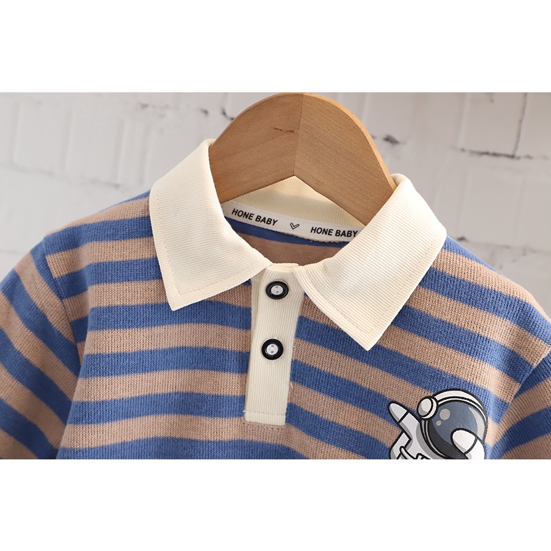 Set Áo Thun polo Tay Dài + Quần Yếm Denim Màu Trơn Họa Tiết Hoạt Hình Cho Bé Trai Gái Cỡ 80-120cm