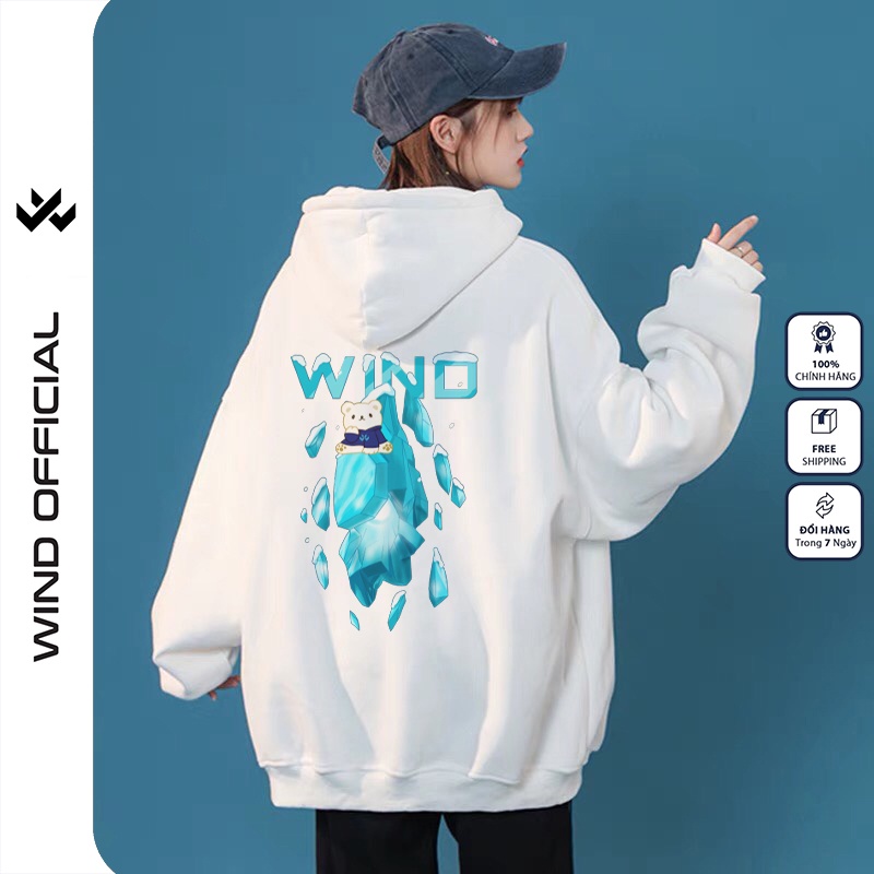 Áo hoodie form rộng WIND unisex nỉ bông HD22 Tuyết thời trang nam nữ oversize