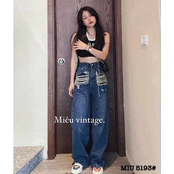 Quần jeans suông rách túi hàng QCL1