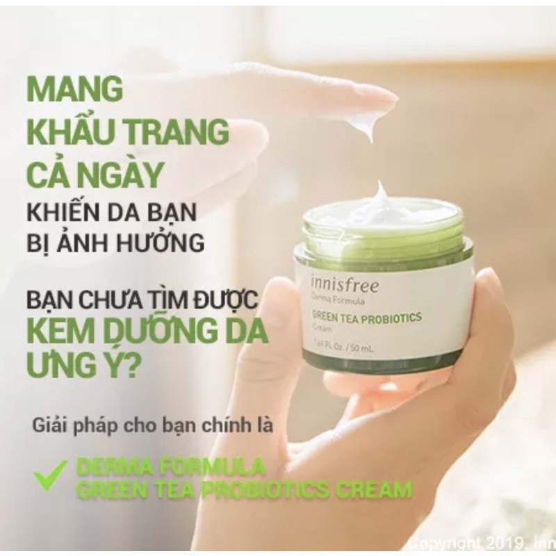 Kem dưỡng ẩm phục hồi bảo vệ da innisfree Derma Green Tea Probiotics Cream 50 mL