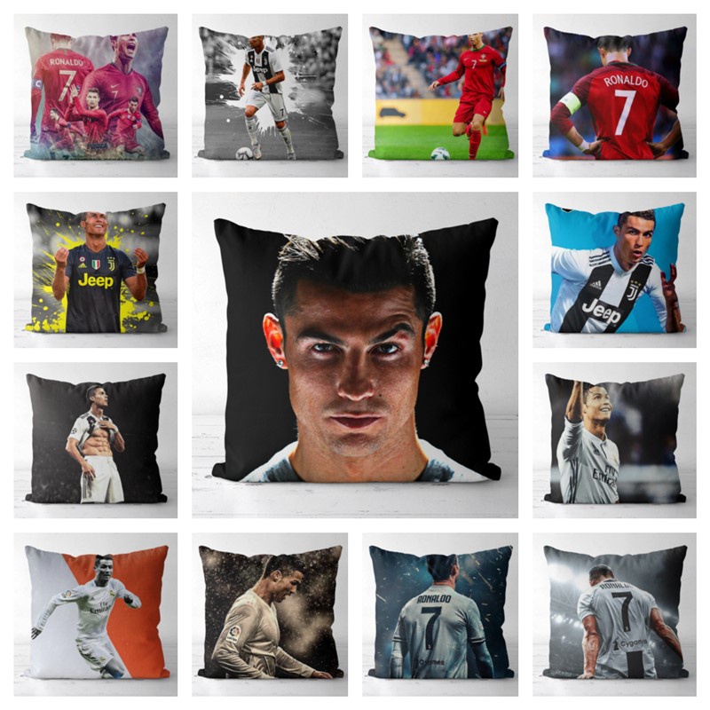Vỏ gối vuông 45x45cm hình cầu thủ bóng đá Cristiano Ronaldo