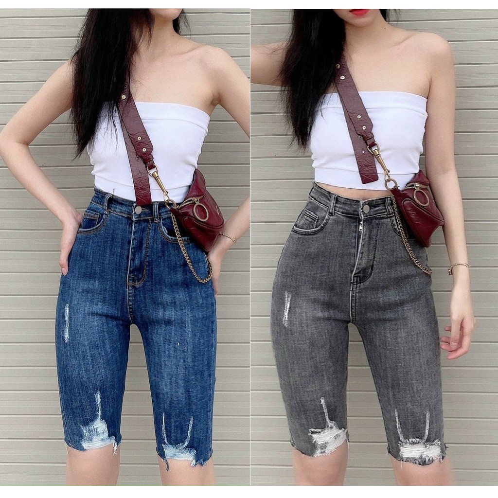 Quần Ngố Nữ Jeans Co Giãn Lưng Cao QJ40