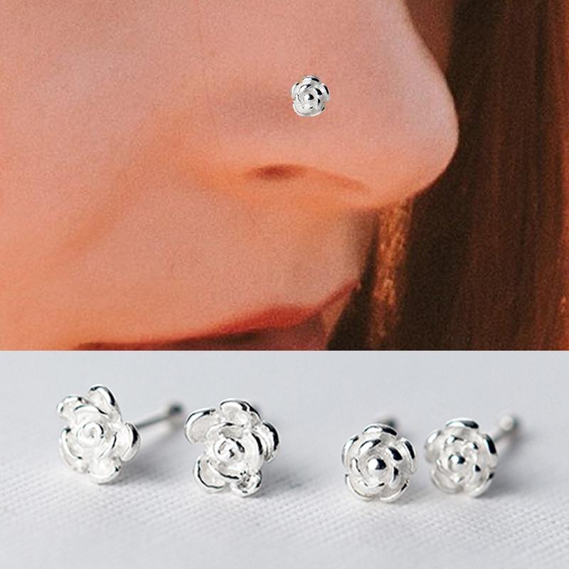➤Bộ 2 khuyên xỏ mũi hình hoa hồng bằng bạc S925 dễ thương