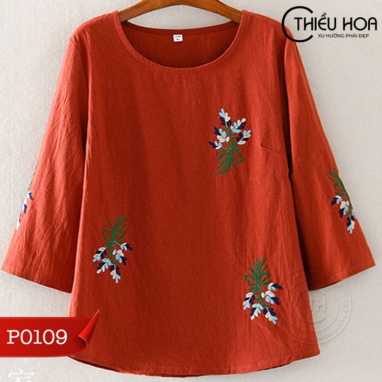 Áo Trung Niên Linen Thêu Hoa Thiều Hoa P0109