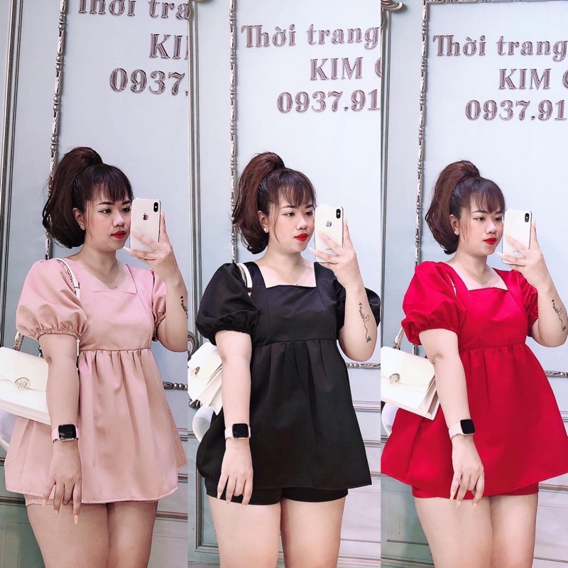 Set áo peplum nơ lưng mix quần đùi - S3 - Shop Táo Đỏ Bigsize HCM