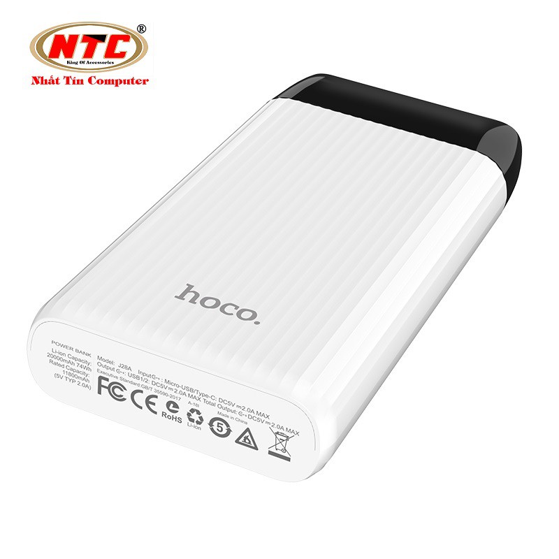 Pin sạc dự phòng Hoco J28A 20000mAh Shock power - 2 cổng input (Trắng) - Hàng chính hãng