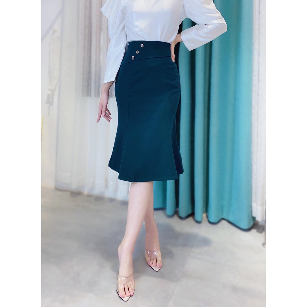 Chân váy công sở nữ kiểu chân váy đuôi cá xòe đính 3 nút sang trọng CHUU CV6109 | BigBuy360 - bigbuy360.vn