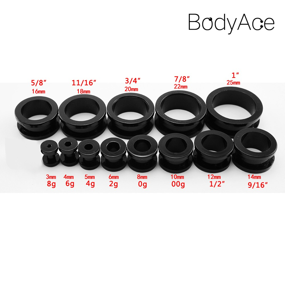 Khuyên nong tai màu đen bằng Acrylic UV 1.6 - 25mm