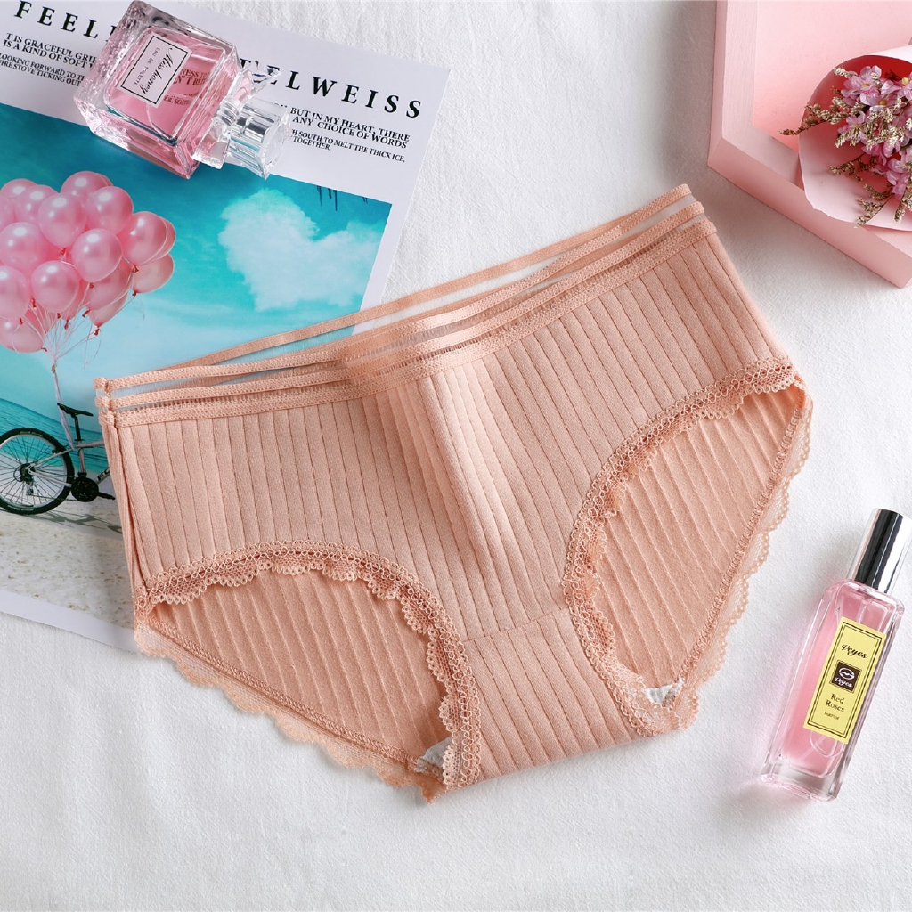 Quần lót cotton sọc viền ren thoải mái dành cho nữ | BigBuy360 - bigbuy360.vn