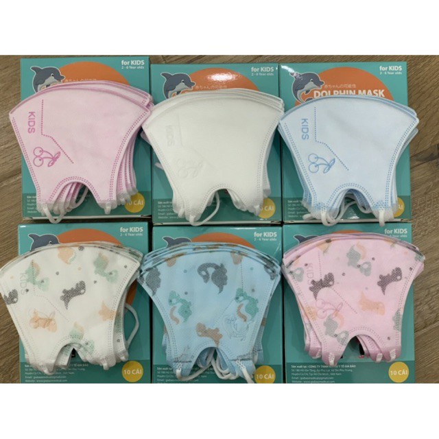 Khẩu trang 3D em bé Dolphin 2 - 6 tuổi (Hộp 10 cái)