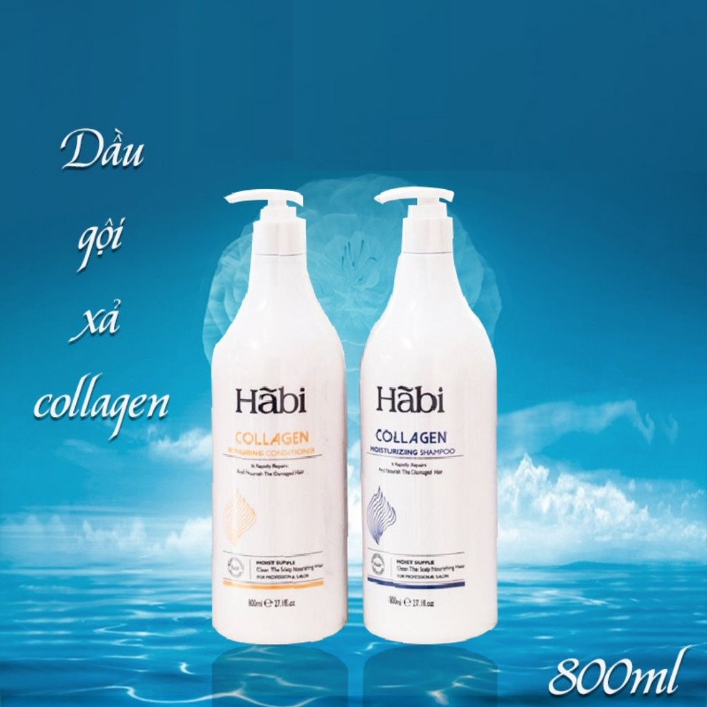 Bộ Dầu Gội Xả HãBi Collagen Phục Hồi Tóc Hư Tổn Hương Nước Hoa Ý 800MLX2 - Hàng Chính Hãng Pink Cosmetic